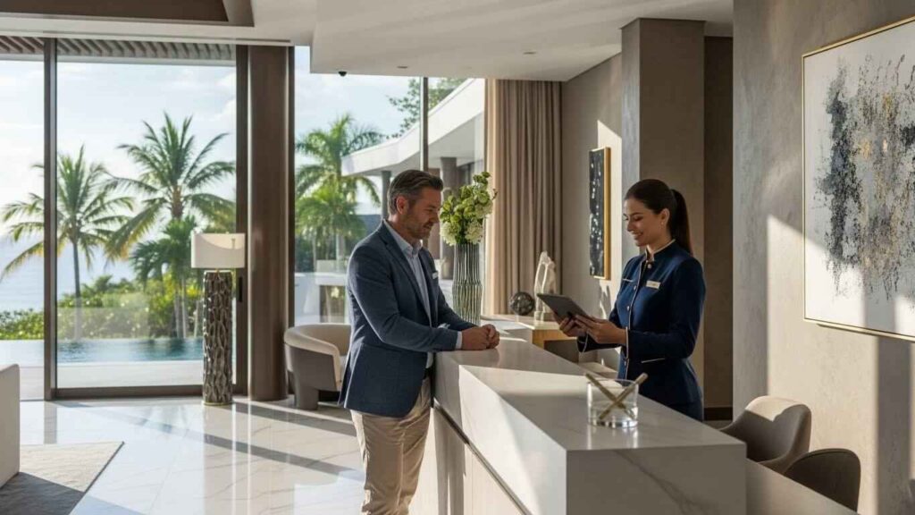 Le Collectionist concierge helping guest at villa