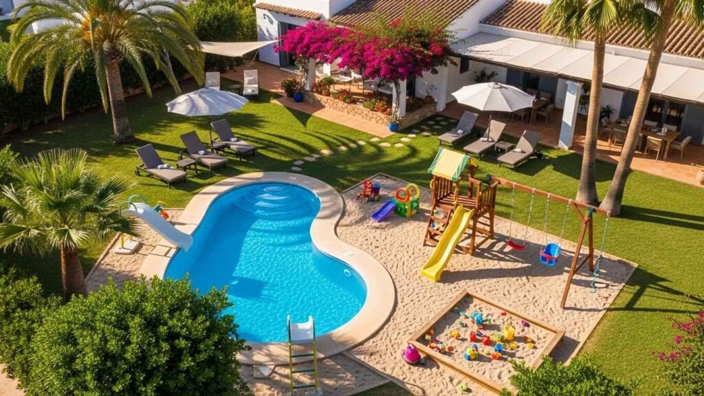 Kids pool and garden at Ibiza luxury villa