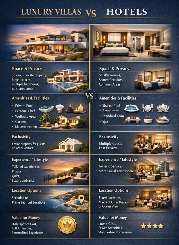 Luxury villas vs hotels comparison infographic Ibiza