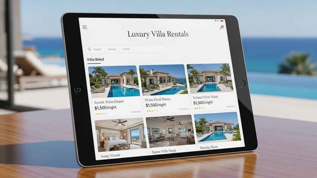 Luxury villas Ibiza le collectionist booking interface mockup