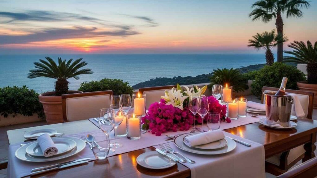 Luxury villa terrace dining setup Ibiza