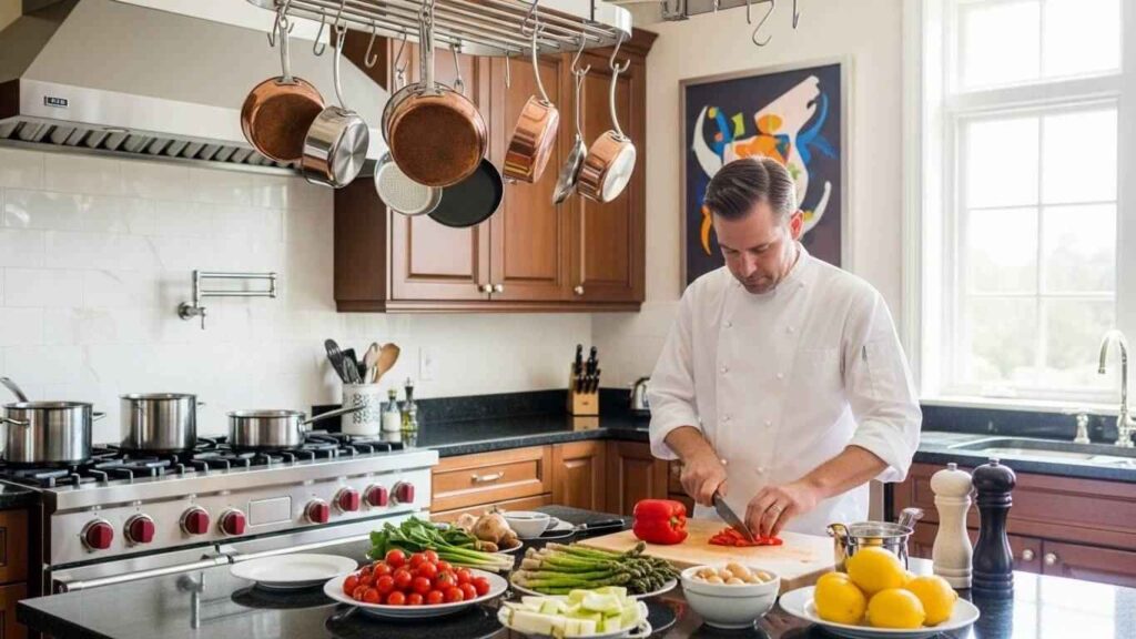 Private chef cooking at Ibiza villa kitchen