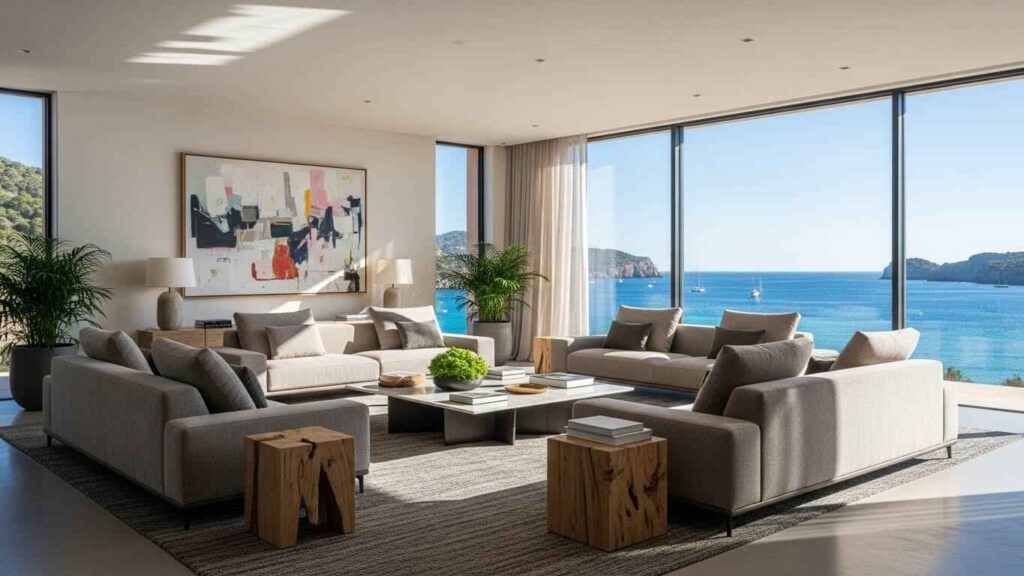 Spacious living area in luxury villa Ibiza