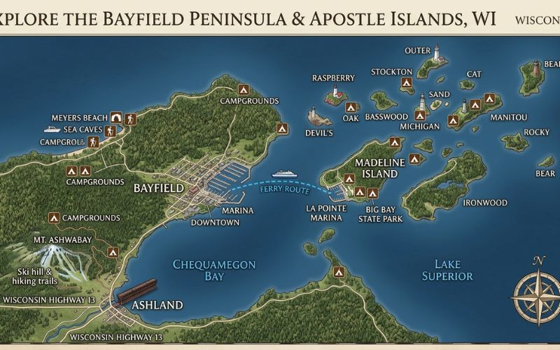 Map of the Best Things to Do in Bayfield WI