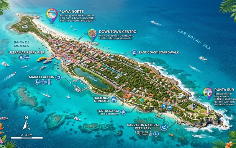 Map of the Best Things to Do in Isla Mujeres